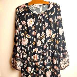 NWOT Old Navy Summer Spring Fall Dress Long Sleeves XL Black Pink Floral…